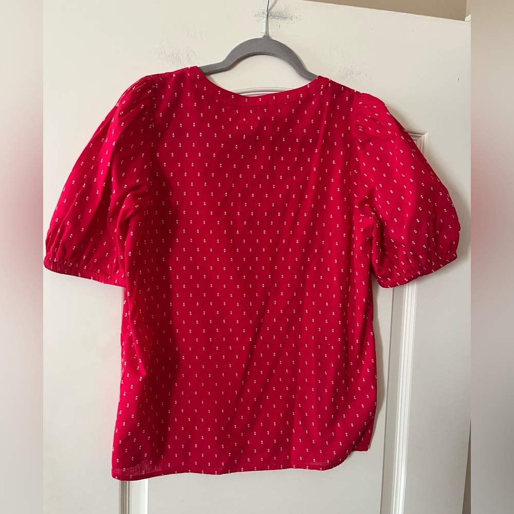 Loft Outlet Women's Red Puff Sleeve Top Cotton Blend Size Small - Picture 4 of 16